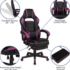 Flash Furniture X40 Gaming Chair With Fully Reclining Back And Arms, Black/Purple