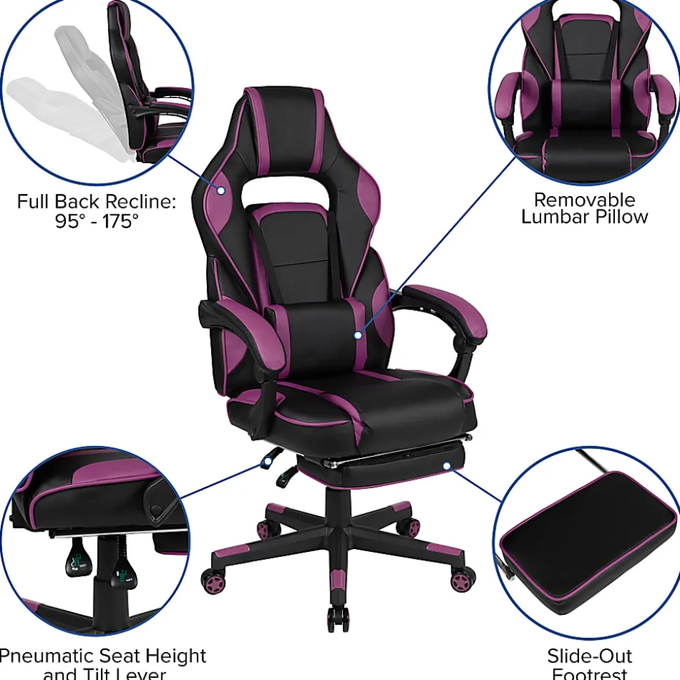 Flash Furniture X40 Gaming Chair With Fully Reclining Back And Arms, Black/Purple