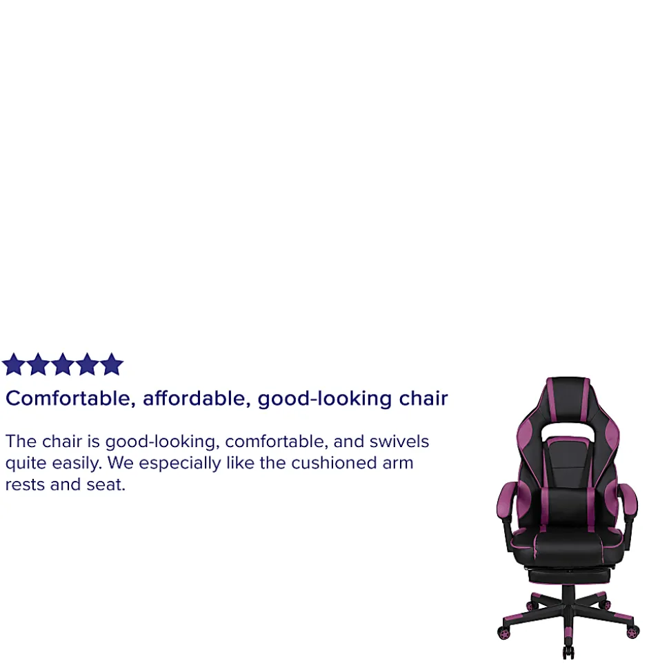 Flash Furniture X40 Gaming Chair With Fully Reclining Back And Arms, Black/Purple