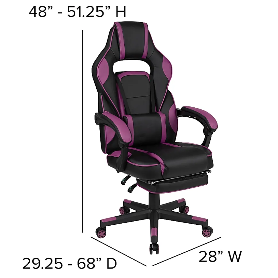 Flash Furniture X40 Gaming Chair With Fully Reclining Back And Arms, Black/Purple