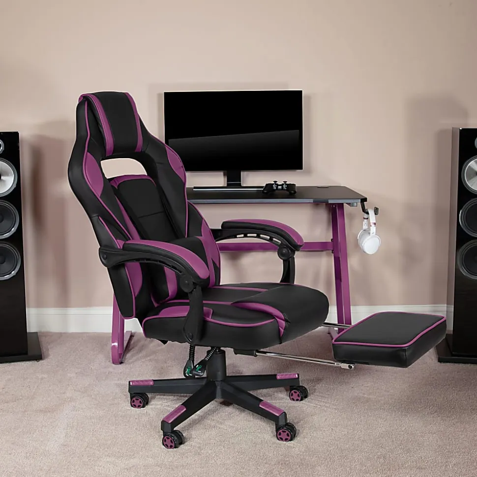 Flash Furniture X40 Gaming Chair With Fully Reclining Back And Arms, Black/Purple