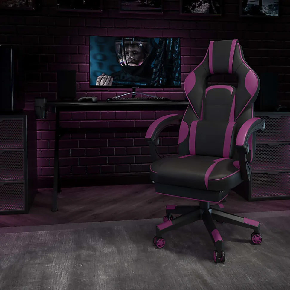 Flash Furniture X40 Gaming Chair With Fully Reclining Back And Arms, Black/Purple