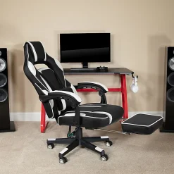 Flash Furniture X40 Gaming Chair With Fully Reclining Back And Arms, White/Black
