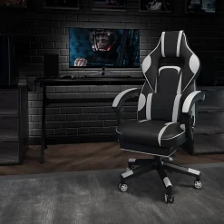 Flash Furniture X40 Gaming Chair With Fully Reclining Back And Arms, White/Black
