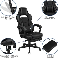 Flash Furniture X40 Gaming Chair With Fully Reclining Back And Arms, Black/Gray
