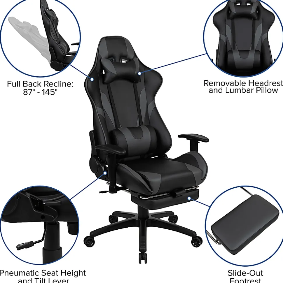 Flash Furniture X30 LeatherSoft Gaming Racing Chair, Gray/Black