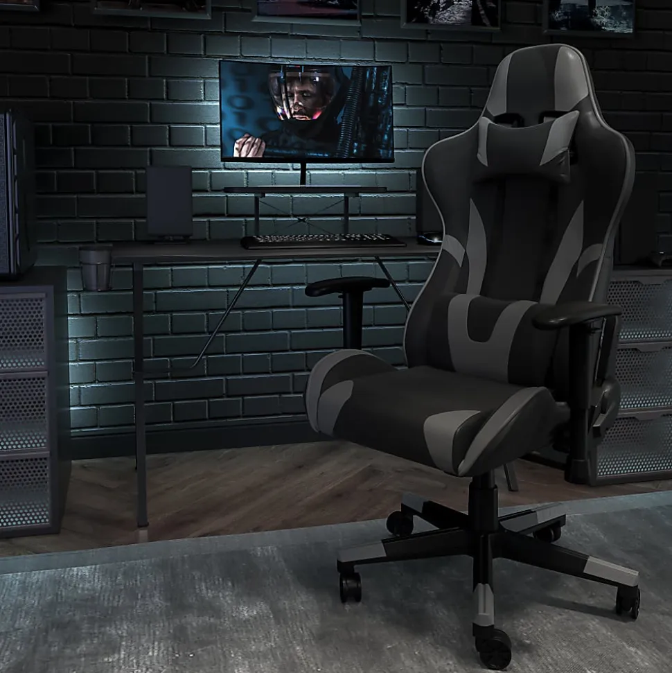 Flash Furniture X30 LeatherSoft Gaming Racing Chair, Gray/Black