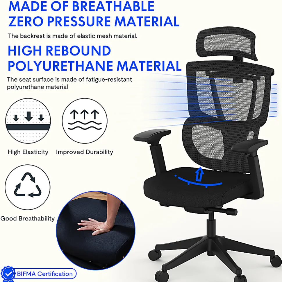 FlexiSpot C7 Ergonomic Mesh High-Back Office Chair, Black, C7BFOAM