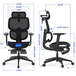FlexiSpot C7 Ergonomic Mesh, Office Chair with Footrest, Black