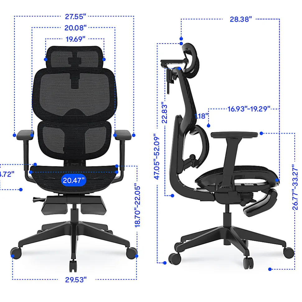 FlexiSpot C7 Ergonomic Mesh, Office Chair with Footrest, Black