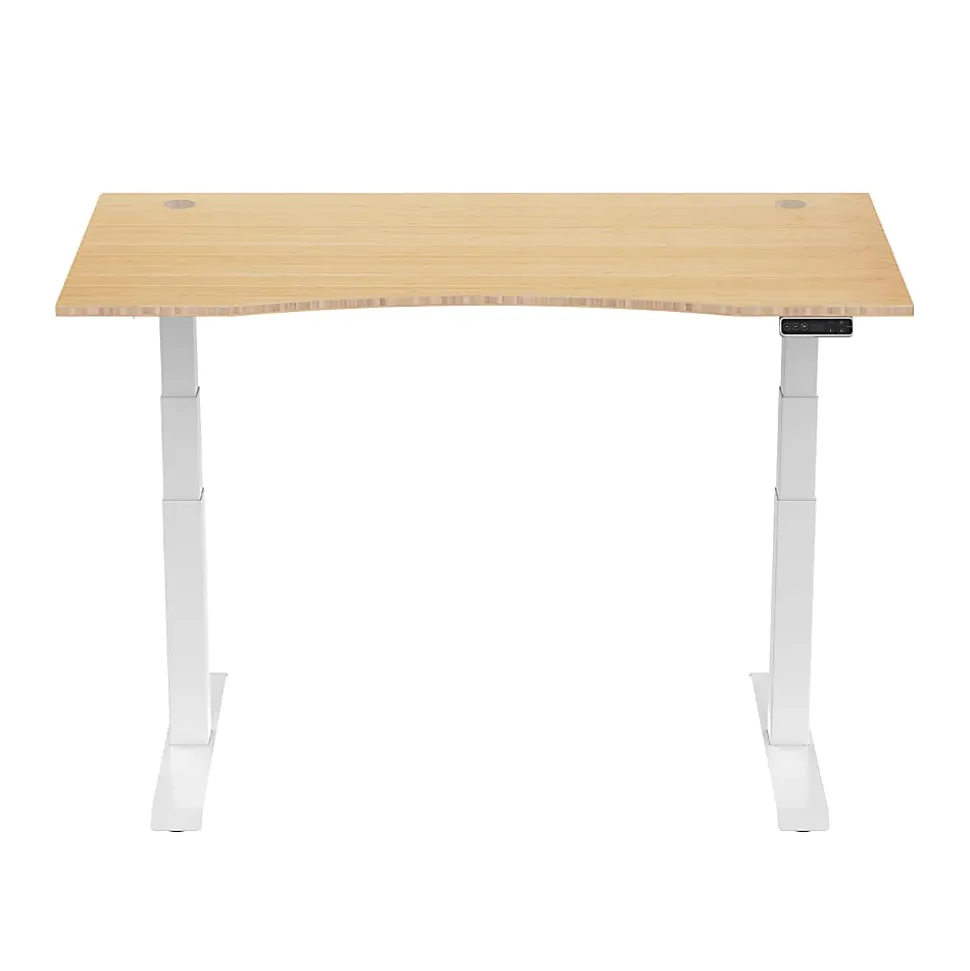 FlexiSpot E7 Electric 55"W Height-Adjustable Standing Desk, Bamboo/White