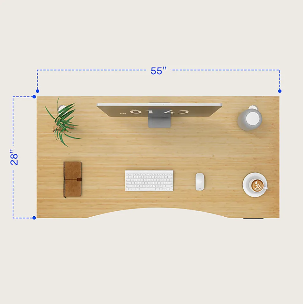 FlexiSpot E7 Electric 55"W Height-Adjustable Standing Desk, Bamboo/White