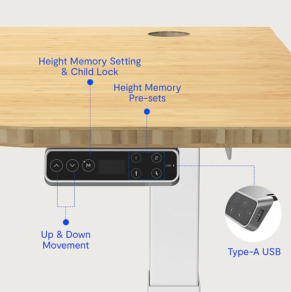 FlexiSpot E7 Electric 55"W Height-Adjustable Standing Desk, Bamboo/White