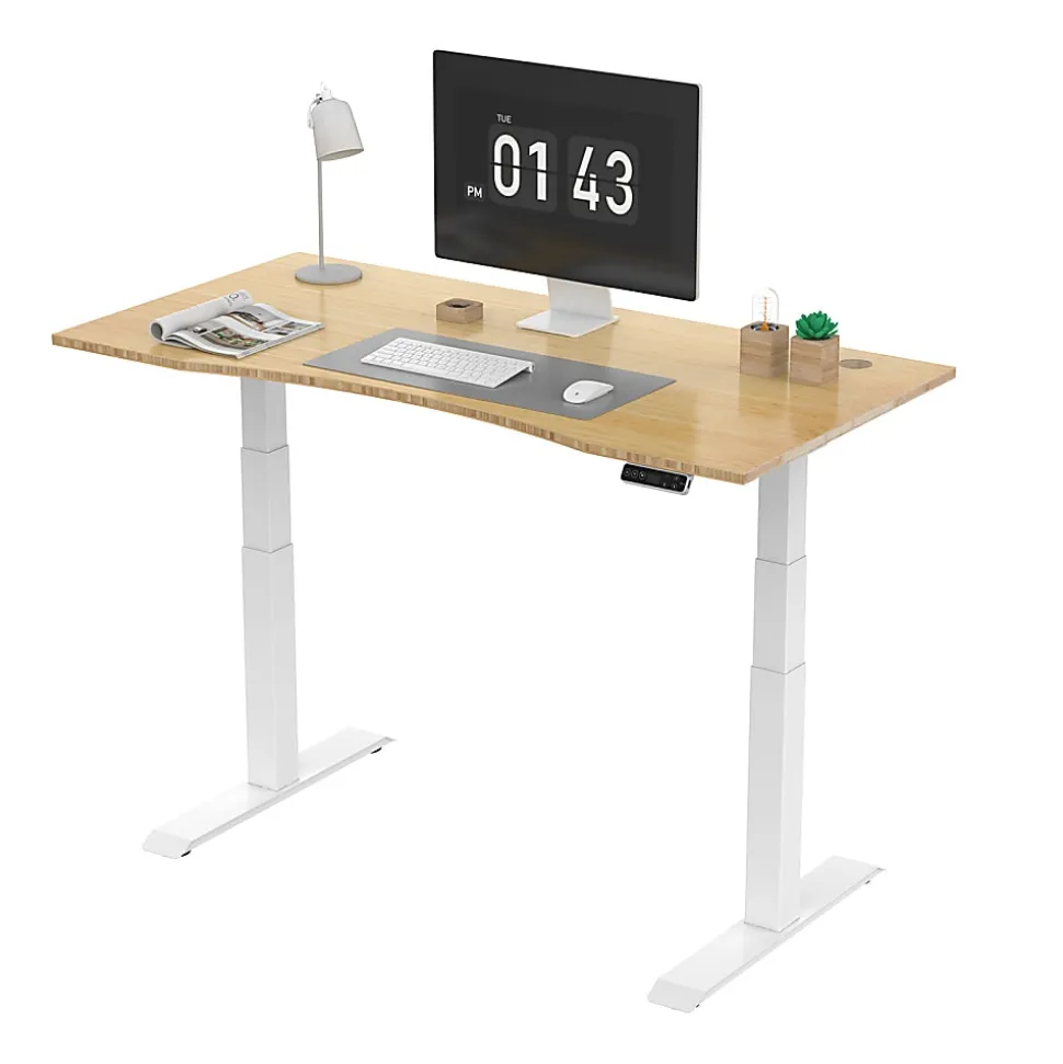 FlexiSpot E7 Electric 55"W Height-Adjustable Standing Desk, Bamboo/White