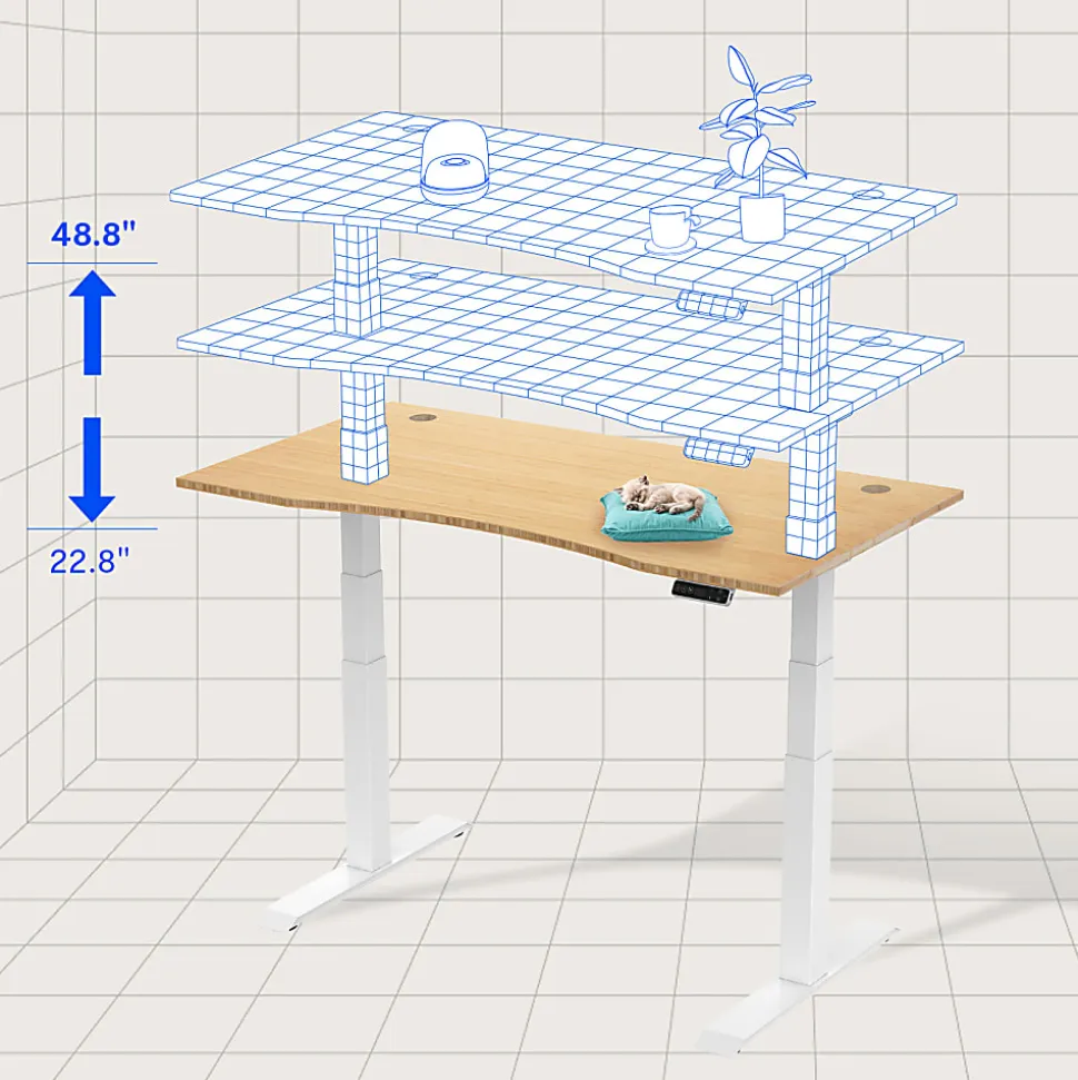 FlexiSpot E7 Electric 55"W Height-Adjustable Standing Desk, Bamboo/White