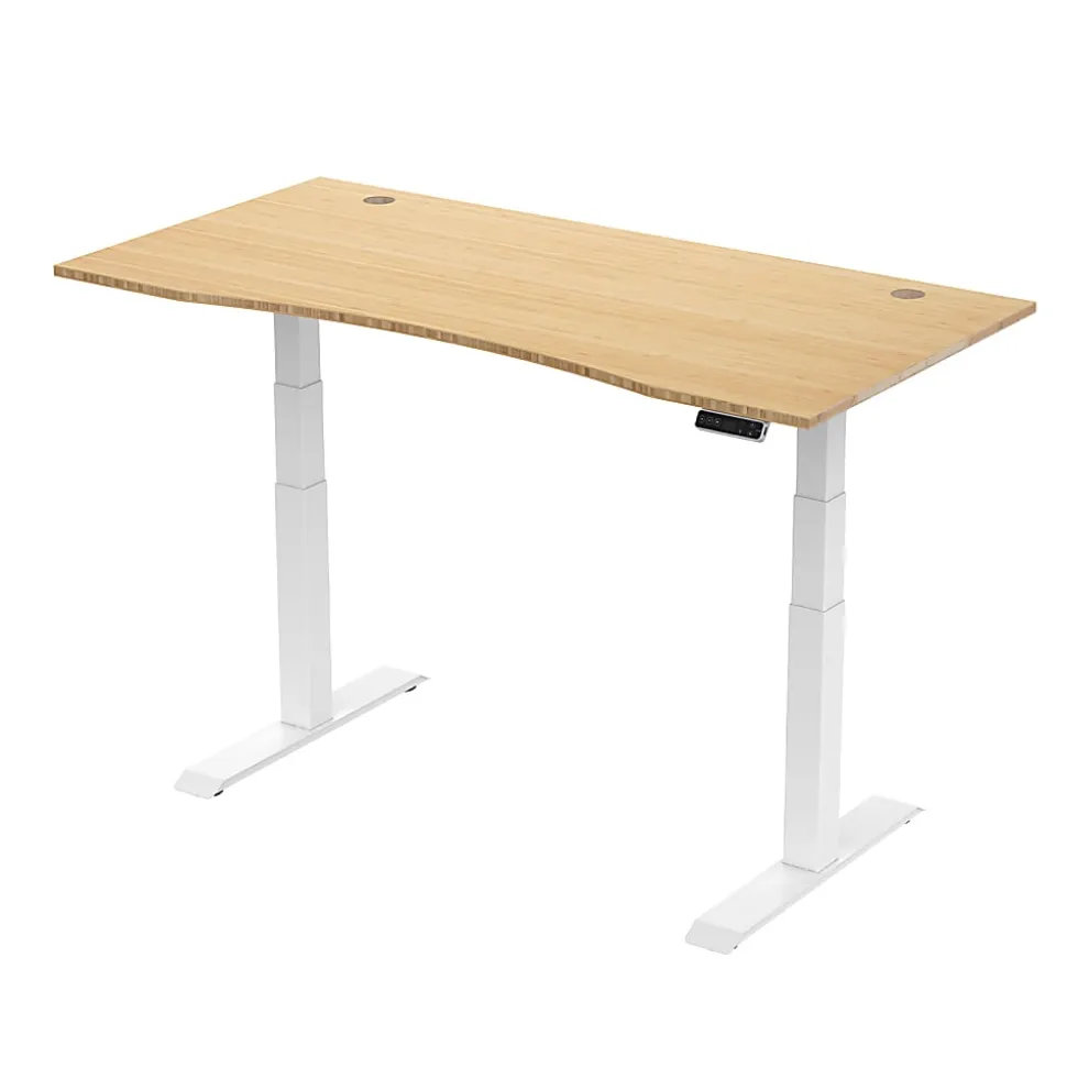 FlexiSpot E7 Electric 60"W Height-Adjustable Standing Desk, Bamboo/White
