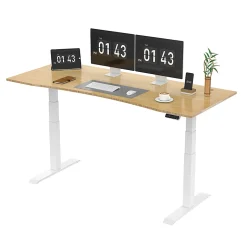 FlexiSpot E7 Electric 72"W Height-Adjustable Standing Desk, Bamboo/White