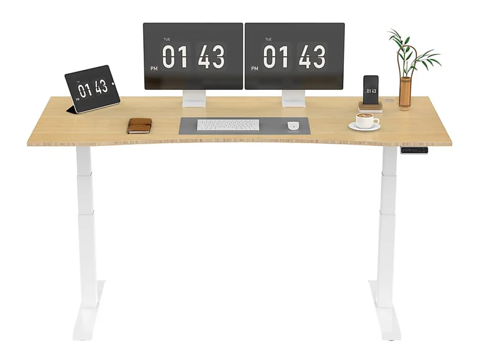 FlexiSpot E7 Electric 72"W Height-Adjustable Standing Desk, Bamboo/White