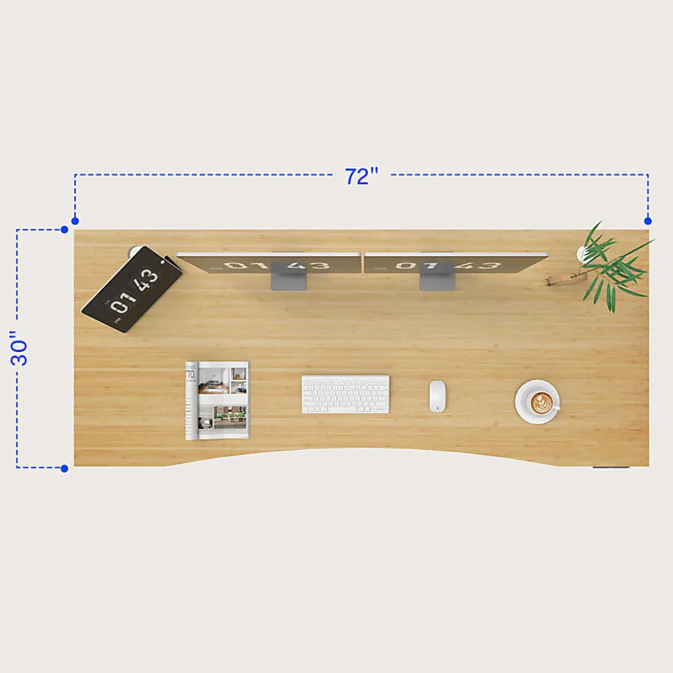 FlexiSpot E7 Electric 72"W Height-Adjustable Standing Desk, Bamboo/White