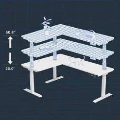 FlexiSpot E7L 76"W L-Shaped Electric Height-Adjustable Standing Desk, White