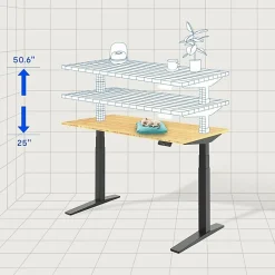 FlexiSpot E7L 76"W L-Shaped Electric Height-Adjustable Standing Desk, Bamboo/White