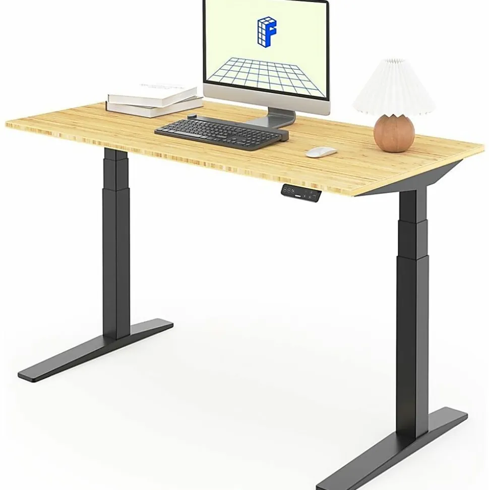 FlexiSpot E7L 76"W L-Shaped Electric Height-Adjustable Standing Desk, Bamboo/White