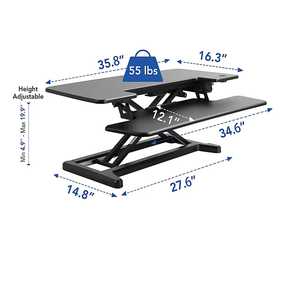 Flexispot EM7MB Electric Sit-Stand Desk Riser, 35-13/16" x 24", Black