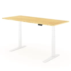 FlexiSpot E7 Pro Electric 72”W Adjustable Height Standing Desk, White/Bamboo