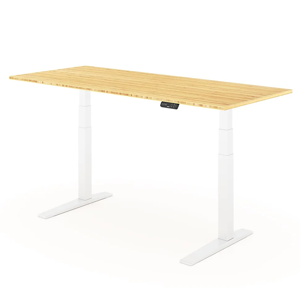 FlexiSpot E7 Pro Electric 72”W Adjustable Height Standing Desk, White/Bamboo