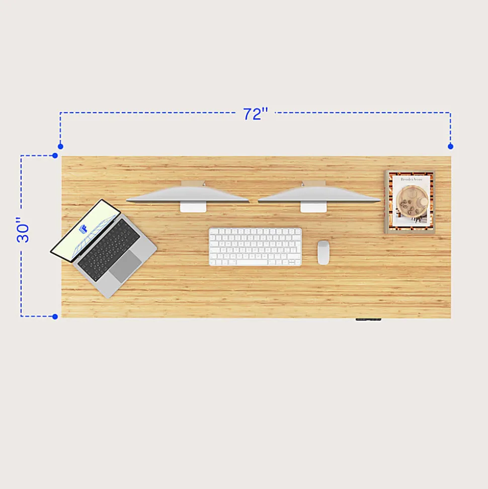 FlexiSpot E7 Pro Electric 72”W Adjustable Height Standing Desk, White/Bamboo