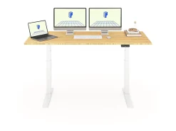 FlexiSpot E7 Pro Electric 72”W Adjustable Height Standing Desk, White/Bamboo