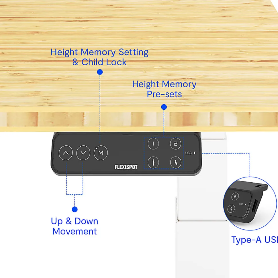 FlexiSpot E7 Pro Electric 72”W Adjustable Height Standing Desk, White/Bamboo