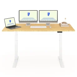 FlexiSpot E7 Pro Electric 72”W Adjustable Height Standing Desk, White/Bamboo