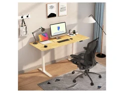 FlexiSpot E7 Pro Electric 72”W Adjustable Height Standing Desk, White/Bamboo