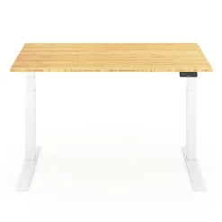 FlexiSpot E7 Pro Electric 55”W Adjustable Height Standing Desk, White/Bamboo