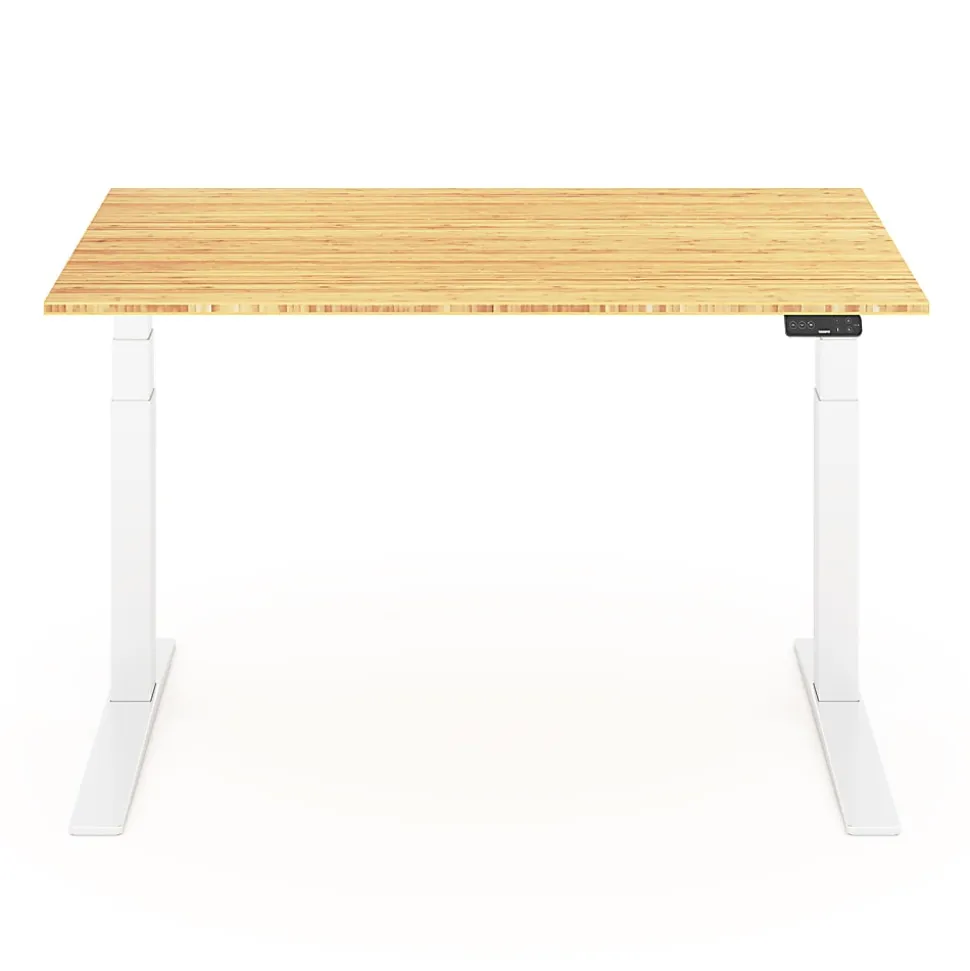FlexiSpot E7 Pro Electric 55”W Adjustable Height Standing Desk, White/Bamboo