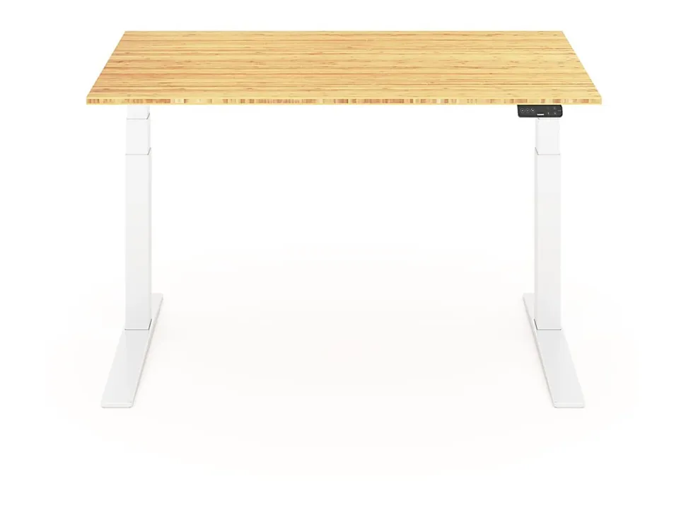 FlexiSpot E7 Pro Electric 55”W Adjustable Height Standing Desk, White/Bamboo