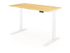 FlexiSpot E7 Pro Electric 55”W Adjustable Height Standing Desk, White/Bamboo