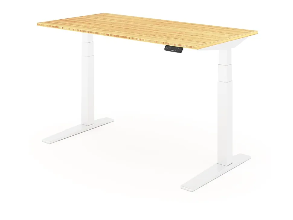 FlexiSpot E7 Pro Electric 55”W Adjustable Height Standing Desk, White/Bamboo