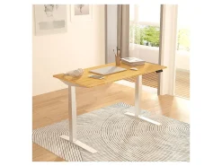 FlexiSpot E7 Pro Electric 55”W Adjustable Height Standing Desk, White/Bamboo