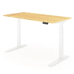 FlexiSpot E7 Pro Electric 55”W Adjustable Height Standing Desk, White/Bamboo