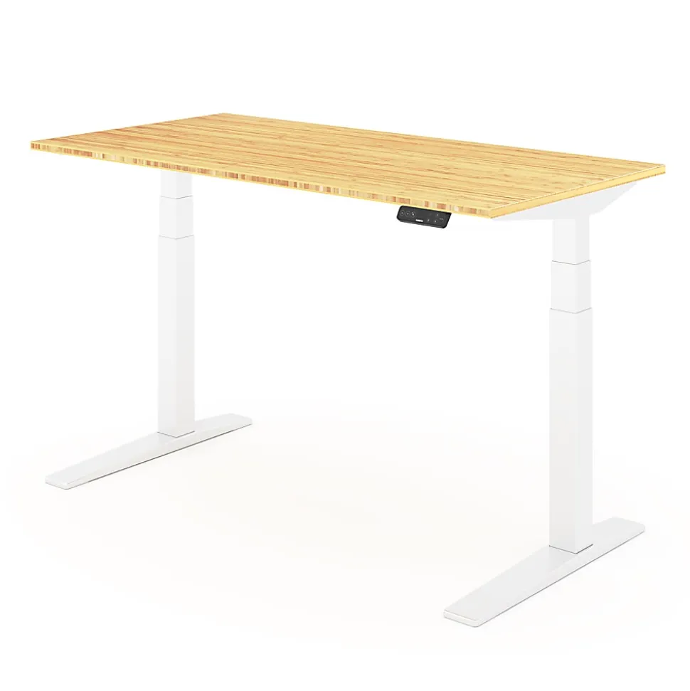 FlexiSpot E7 Pro Electric 55”W Adjustable Height Standing Desk, White/Bamboo