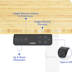 FlexiSpot E7 Pro Electric 55”W Adjustable Height Standing Desk, White/Bamboo