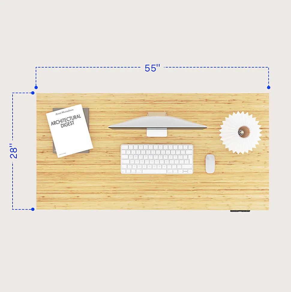 FlexiSpot E7 Pro Electric 55”W Adjustable Height Standing Desk, White/Bamboo