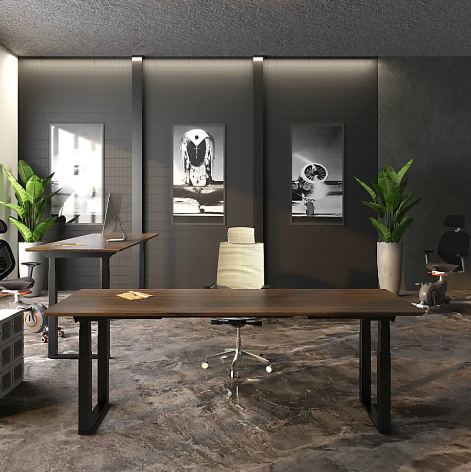 FlexiSpot E7Q Electric 71"W Height-Adjustable Standing Desk, Dark Bamboo/Black