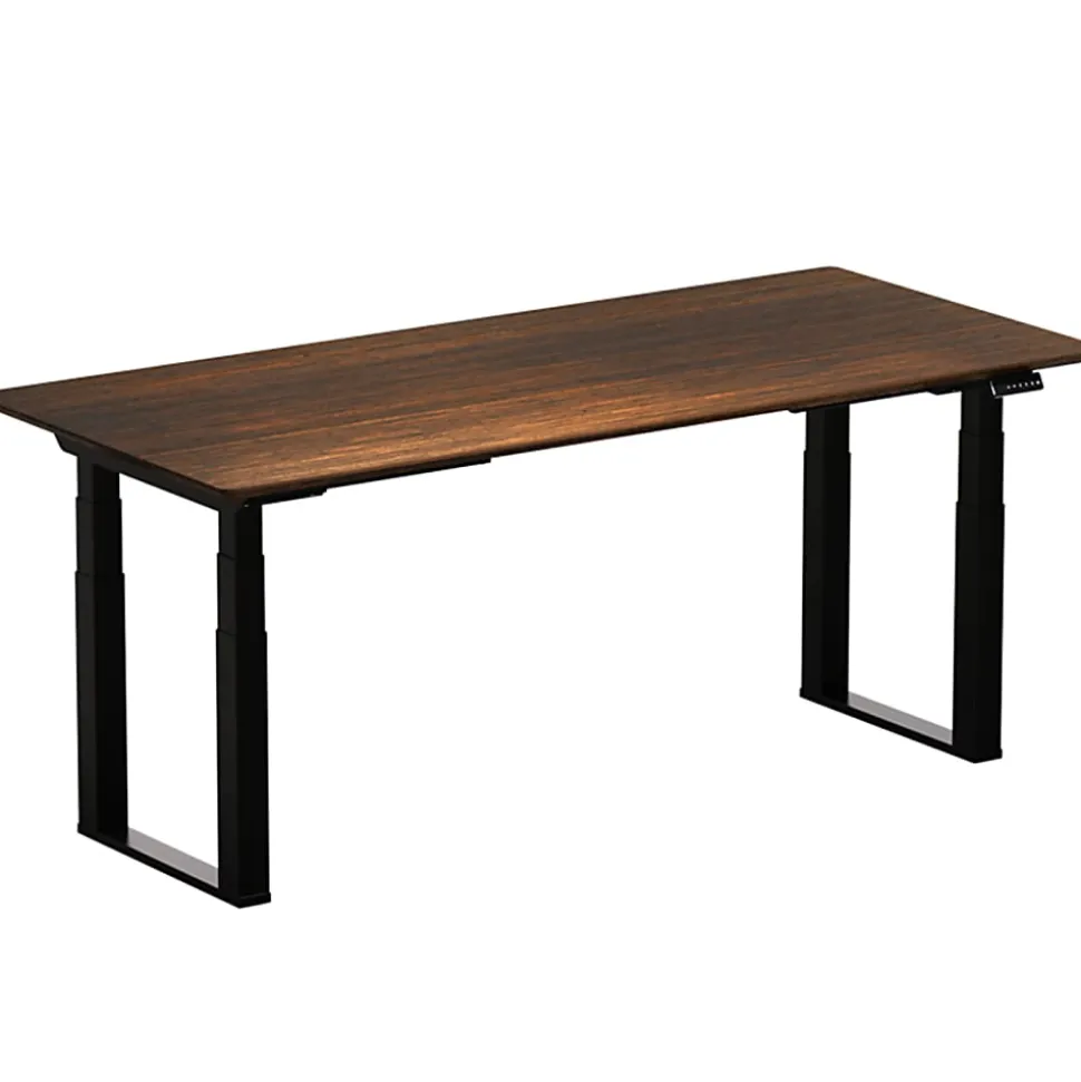 FlexiSpot E7Q Electric 71"W Height-Adjustable Standing Desk, Dark Bamboo/Black