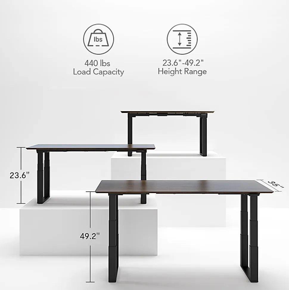 FlexiSpot E7Q Electric 71"W Height-Adjustable Standing Desk, Dark Bamboo/Black