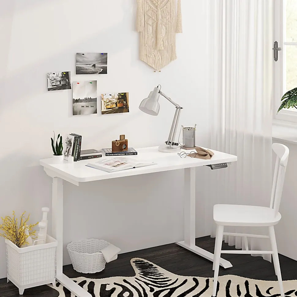 FlexiSpot E9 Quick-Install Metal Electric 48"W Height-Adjustable Standing Desk, White