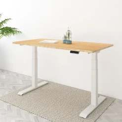 FlexiSpot E7 55"W Height-Adjustable Standing Desk, Bamboo/White