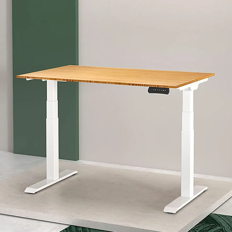 FlexiSpot E7 55"W Height-Adjustable Standing Desk, Bamboo/White